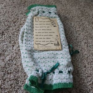 Vintage Hanson's Cotton Handmade Green and White Crochet Dish Towel Cloth NWOT
